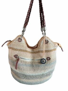 🌟The Sak🌟 Woven Boho Y2K Hippie Shoulder Bag in Beige, Light Blue & Brown
